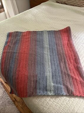 Handmade Striped Crochet Throw - Coral, purple & Blue